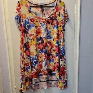 Multicolored Graphic Short Sleeve Tunic